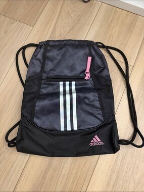 adidas Black Drawstring Backpack with Pink Accents